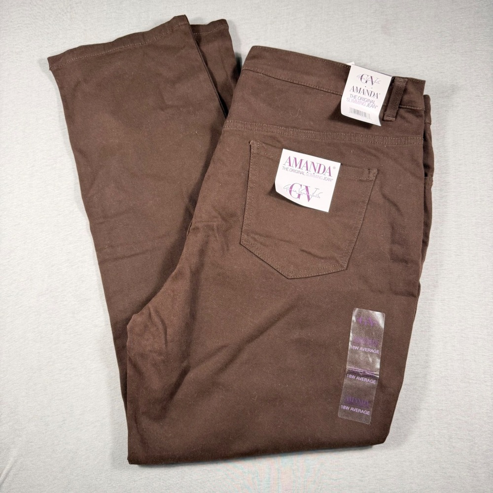 Gloria Vanderbilt Amanda Slimming Jeans Brown Straight Leg Plus Size 18W Average